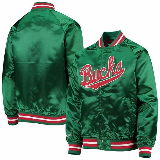 New ๐ฅฐ Unbranded Youth Mitchell & Ness Green Milwaukee Bucks Hardwood Classics Satin Raglan Full-Snap Jacket ๐ - Image 2