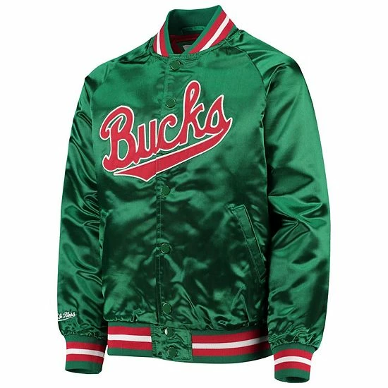 New ๐ฅฐ Unbranded Youth Mitchell & Ness Green Milwaukee Bucks Hardwood Classics Satin Raglan Full-Snap Jacket ๐ - Image 3