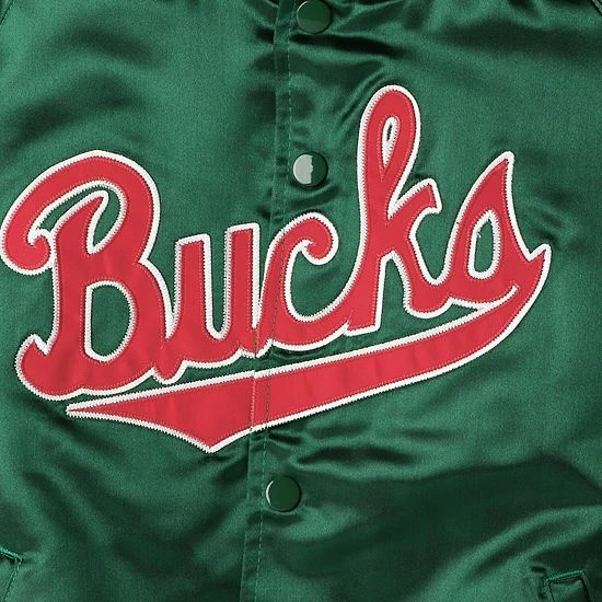 New ๐ฅฐ Unbranded Youth Mitchell & Ness Green Milwaukee Bucks Hardwood Classics Satin Raglan Full-Snap Jacket ๐ - Image 5