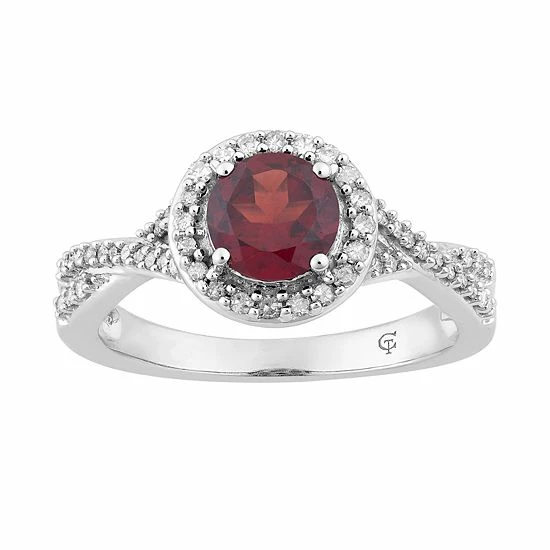 Best deal ❤️ Unbranded 10k White Gold Garnet & 1/4 Carat T.W. Diamond Halo Ring ⭐