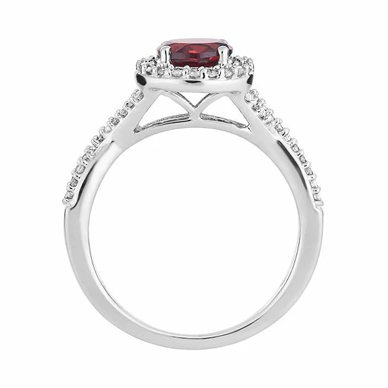 Best deal ❤️ Unbranded 10k White Gold Garnet & 1/4 Carat T.W. Diamond Halo Ring ⭐ - Image 2