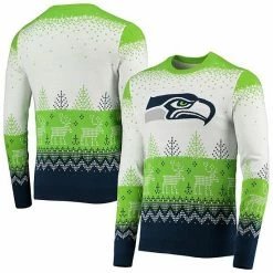 Best deal 🔥 Unbranded Men's FOCO White Seattle Seahawks Big Logo Knit Ugly Pullover Sweater 🔥