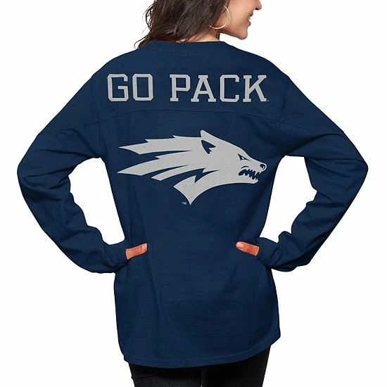 Cheapest ๐คฉ Unbranded ๐ฉ Women's Pressbox Navy Nevada Wolf Pack The Big ๐ Shirt Oversized Long Sleeve T-Shirt โ๏ธ - Image 2