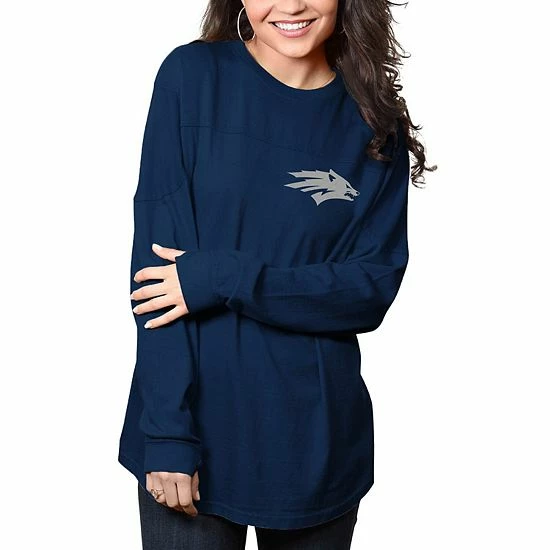 Cheapest ๐คฉ Unbranded ๐ฉ Women's Pressbox Navy Nevada Wolf Pack The Big ๐ Shirt Oversized Long Sleeve T-Shirt โ๏ธ - Image 3