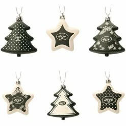 Promo ❤️ Unbranded New York Jets Six-Pack Shatterproof Tree And Star Ornament Set 🤩