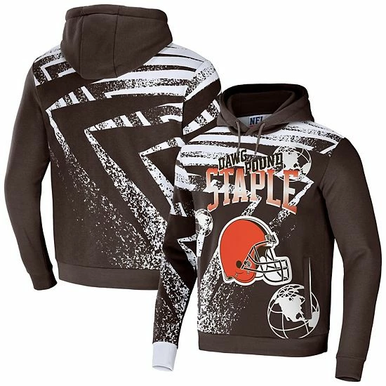 Deals ⌛ Unbranded Men's NFL X Staple Brown Cleveland Browns All Over Print Pullover Hoodie 🔥