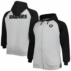 Best deal 🥰 Unbranded Men's Heather Gray Las Vegas Raiders Big & Tall Fleece Raglan Full-Zip Hoodie Jacket ⭐