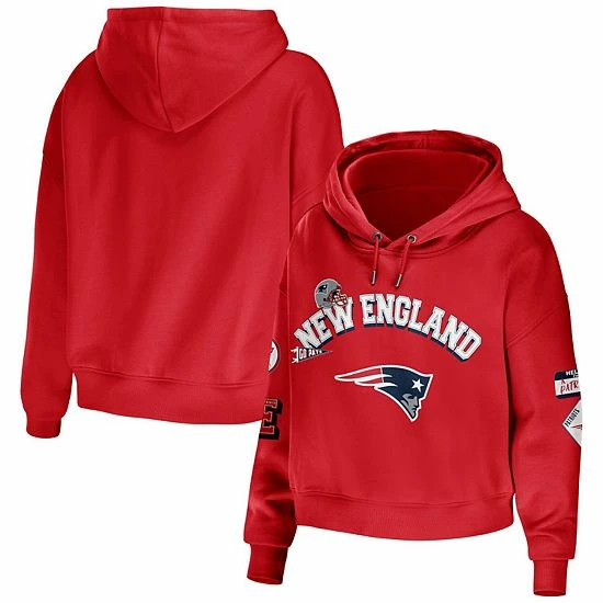 Outlet ❤️ Unbranded 👩 Women's WEAR By Erin Andrews Red New England Patriots Modest Cropped Pullover Hoodie 🛒