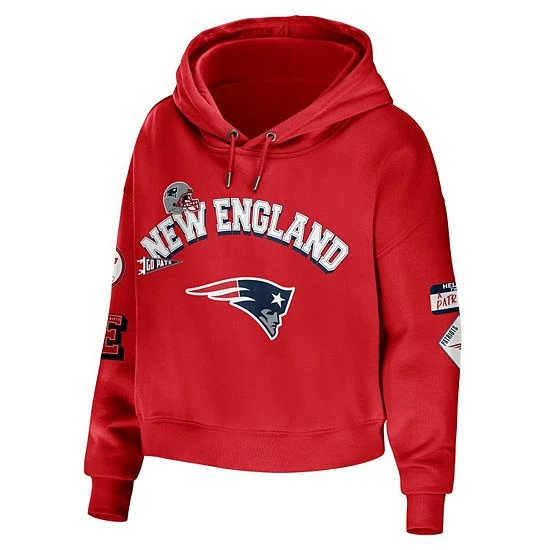 Outlet ❤️ Unbranded 👩 Women's WEAR By Erin Andrews Red New England Patriots Modest Cropped Pullover Hoodie 🛒 - Image 3