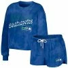 Outlet 😍 Unbranded 👩 Women's WEAR By Erin Andrews Royal Seattle Seahawks Tie-Dye Cropped Pullover Sweatshirt & Shorts Lounge Set 🛒