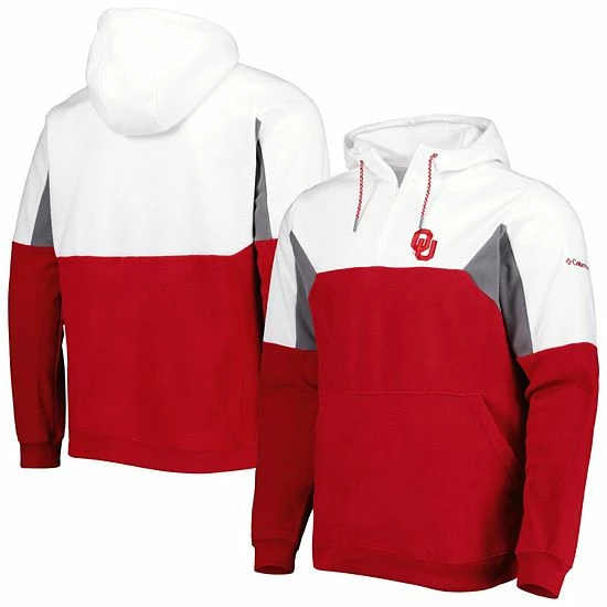 Promo 🔥 Unbranded Men's Columbia Crimson Oklahoma Sooners Lodge Quarter-Zip Pullover Hoodie 👍