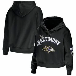 Promo 😀 Unbranded 👩 Women's WEAR By Erin Andrews Black Baltimore Ravens Modest Cropped Pullover Hoodie 👏