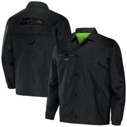 Hot Sale 🧨 Unbranded Men's NFL X Staple Black Seattle Seahawks Coaches Full-Snap Jacket 😍
