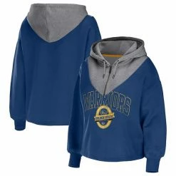 Wholesale 🥰 Unbranded 👩 Women's WEAR By Erin Andrews Royal Golden State Warriors Pieced Quarter-Zip Hoodie Jacket 🧨