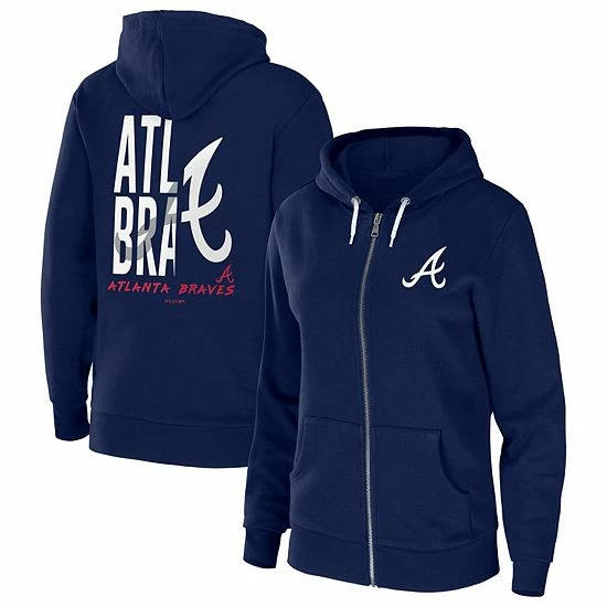 Promo 🎉 Unbranded 👩 Women's WEAR By Erin Andrews Navy Atlanta Braves Sponge Fleece Full-Zip Hoodie 🌟