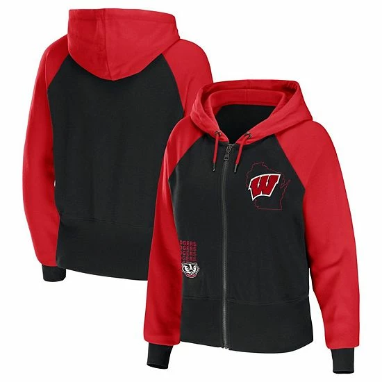 Cheapest ⌛ Unbranded 👩 Women's WEAR By Erin Andrews Black Wisconsin Badgers Raglan Full-Zip Hoodie ⭐ - Image 2