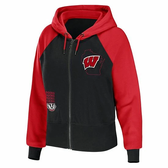 Cheapest ⌛ Unbranded 👩 Women's WEAR By Erin Andrews Black Wisconsin Badgers Raglan Full-Zip Hoodie ⭐ - Image 3