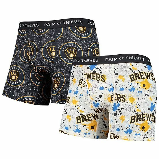 Best Sale ⭐ Unbranded Men's Pair Of Thieves White/Navy Milwaukee Brewers Super Fit 2-Pack Boxer Briefs Set ✔️