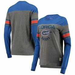 Promo 🧨 Unbranded 👩 Women's Pressbox Royal/Heathered Gray Florida Gators Lizzy Flocking Striped Long Sleeve T-Shirt 🎁