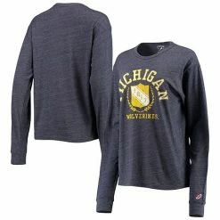 Wholesale 🎉 Unbranded 👩 Women's League Collegiate Wear Heathered Navy Michigan Wolverines Seal Victory Falls Oversized Tri-Blend Long Sleeve T-Shirt 🥰