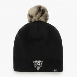 New 🔔 Unbranded 👩 Women's '47 Black Chicago Bears Serengeti Beanie Hat With Pom 🌟