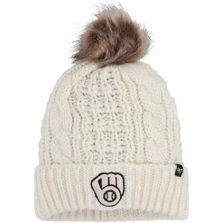 Discount 😉 Unbranded 👩 Women's '47 Cream Milwaukee Brewers Meeko Cuffed Knit Hat With Pom 😉