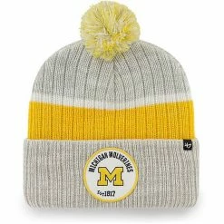 Buy 😀 Unbranded Men's '47 Gray Michigan Wolverines Holcomb Cuffed Knit Hat With Pom 🌟