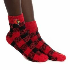 Flash Sale 🎁 Unbranded 👩 Women's ZooZatz Louisville Cardinals Fuzzy Buffalo Check Crew 🧦 Socks ⌛