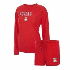New ✨ Unbranded 👩 Women's Concepts Sport Heathered Red Liverpool Meter Raglan Long Sleeve T-Shirt & Shorts Sleep Set ❤️