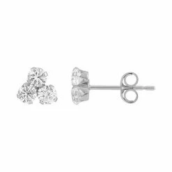 Best Sale ✨ Unbranded 10k White Gold Lab-Created White Sapphire Triple Stone Stud Earrings 🌟
