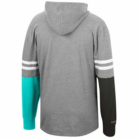 New ⌛ Unbranded Men's Mitchell & Ness Heathered Gray/Black San Antonio Spurs Color Blocked Long Sleeve Hoodie T-Shirt 💯 - Image 3