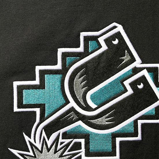 New ⌛ Unbranded Men's Mitchell & Ness Heathered Gray/Black San Antonio Spurs Color Blocked Long Sleeve Hoodie T-Shirt 💯 - Image 4