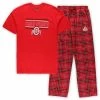 Discount 🎁 Unbranded Men's Concepts Sport Scarlet/Black Ohio State Buckeyes Big & Tall Plaid Pants Sleep Set 😀