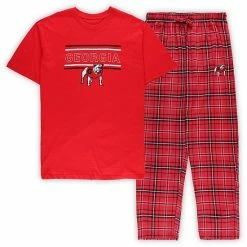 Brand new ❤️ Unbranded Men's Concepts Sport Red Georgia Bulldogs Big & Tall Plaid Pants Sleep Set 😀