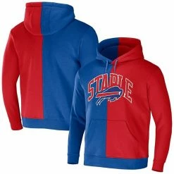 Budget 🔥 Unbranded Men's NFL X Staple Royal Buffalo Bills Split Logo Pullover Hoodie 🌟