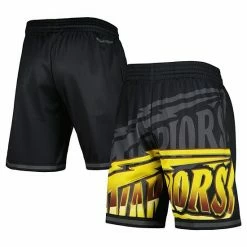 New 👏 Unbranded Men's Mitchell & Ness Black Golden State Warriors Big Face 4.0 Fashion Shorts 🔥