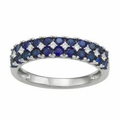Wholesale 😀 Unbranded Sterling Silver Lab-Created Blue & White Sapphire 2-Row Ring 🔔
