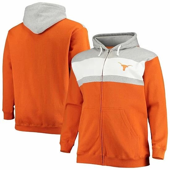 Hot Sale 🧨 Unbranded Men's Profile Texas Orange/Heathered Gray Texas Longhorns Big & Tall Color Block Full-Zip Hoodie ✔️