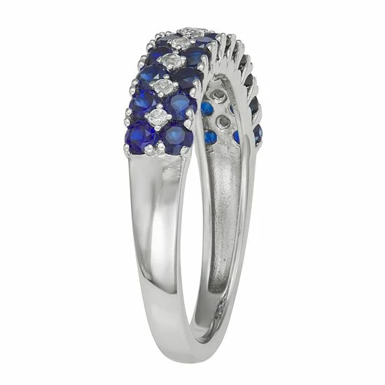 Wholesale 😀 Unbranded Sterling Silver Lab-Created Blue & White Sapphire 2-Row Ring 🔔 - Image 2