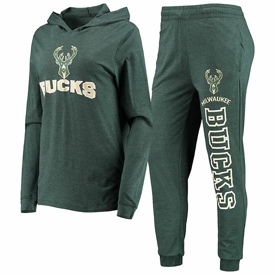 Wholesale 😉 Unbranded 👩 Women's Concepts Sport Hunter Green Milwaukee Bucks Pullover Hoodie & Pants Sleep Set ✨ - Image 2