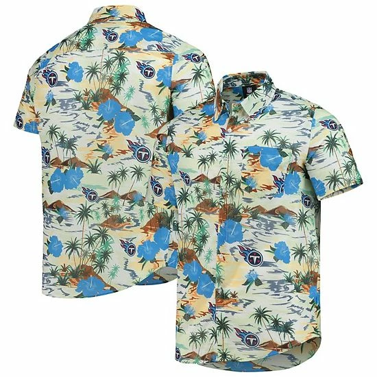 Deals ❤️ Unbranded Men's FOCO Cream Tennessee Titans Paradise Floral Button-Up 👚 Shirt 🥰