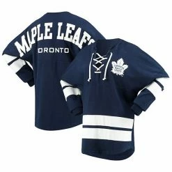 Wholesale 🔥 Unbranded 👩 Women's Navy Toronto Maple Leafs Lace-Up Jersey T-Shirt 🔥