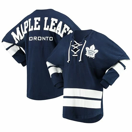 Wholesale ๐ฅ Unbranded ๐ฉ Women's Navy Toronto Maple Leafs Lace-Up Jersey T-Shirt ๐ฅ - Image 2