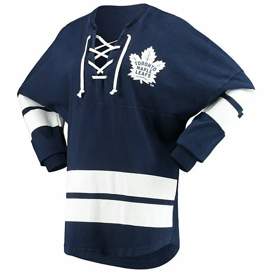 Wholesale ๐ฅ Unbranded ๐ฉ Women's Navy Toronto Maple Leafs Lace-Up Jersey T-Shirt ๐ฅ - Image 3