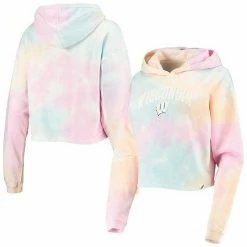 Wholesale ❤️ Unbranded 👩 Women's League Collegiate Wear Pink/White Wisconsin Badgers Tie-Dye Cropped Pullover Hoodie 👏
