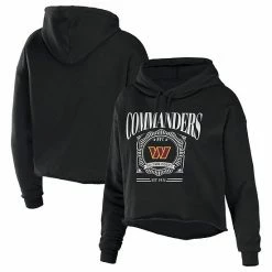 Best deal ⌛ Unbranded 👩 Women's WEAR By Erin Andrews Black Washington Commanders Cropped Sponge Fleece Pullover Hoodie 🔔
