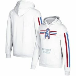 Wholesale ✔️ Unbranded Men's Mitchell & Ness White Houston Oilers Three Stripe Pullover Hoodie 🧨