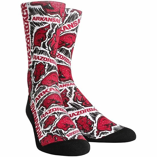 Best deal 🎉 Unbranded Men's Rock Em 🧦 Socks Arkansas Razorbacks Logo Sketch Crew 🧦 Socks 🎉