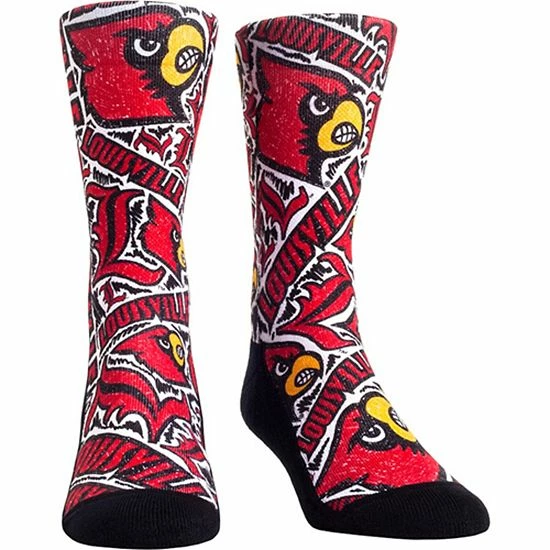 Promo 💯 Unbranded Men's Louisville Cardinals Logo Sketch Crew 🧦 Socks ❤️