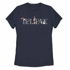 New 🥰 Unbranded Juniors' Trendy 🎁 Christmas Believe Typographic Tee 🧨